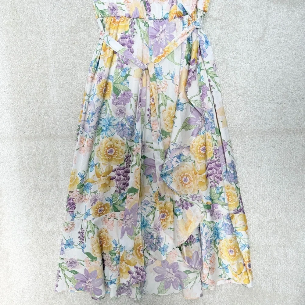 Nicole Miller Girls' Floral Wrap Dress in Yellow, Lavender & White